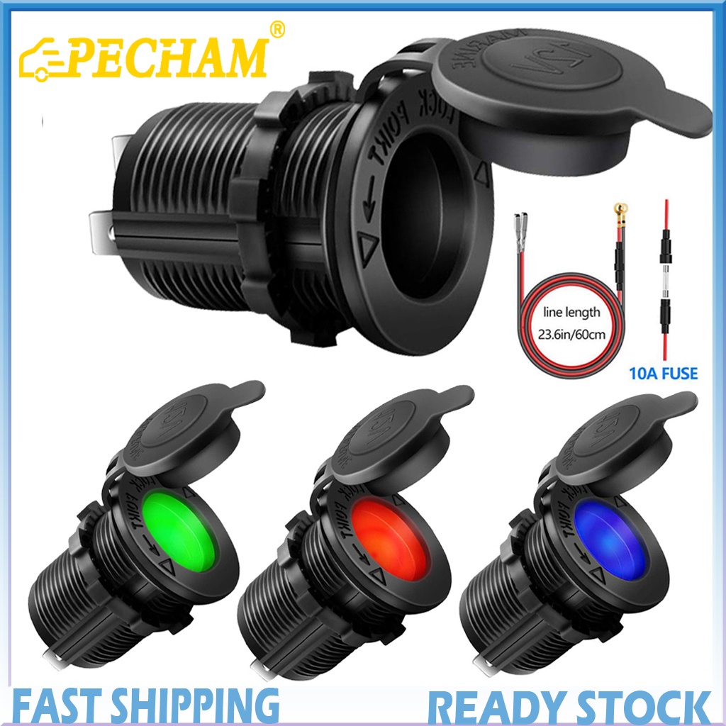 PECHAM Car Cigarette Lighter Power Socket Waterproof Accessory for Car Boat Motorcycle Tractor 12V-24V