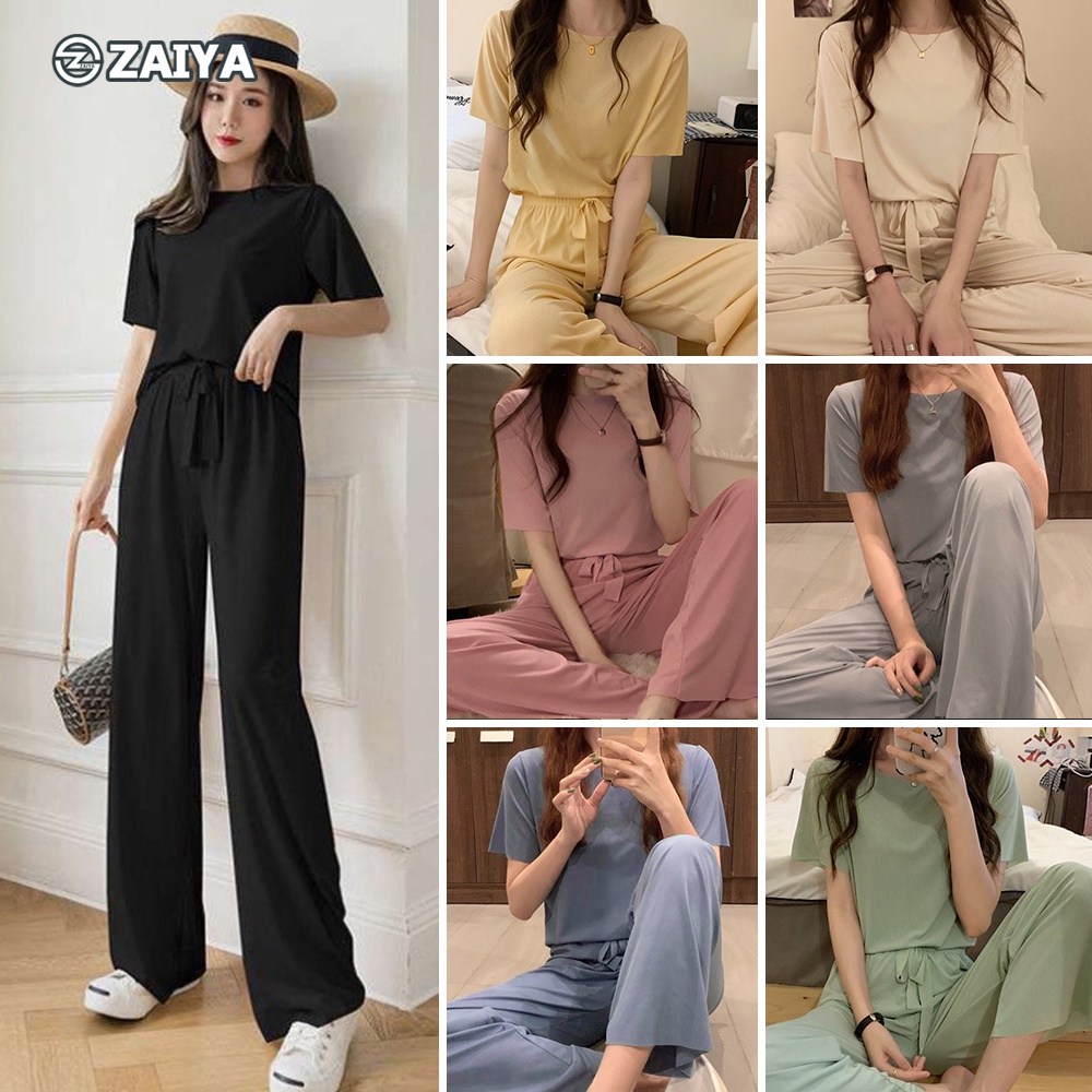 KIMI short sleeve pyjamas baju tidur perempuan mantel sutera ais Pajamas rumah sutera musim panas set dua helai