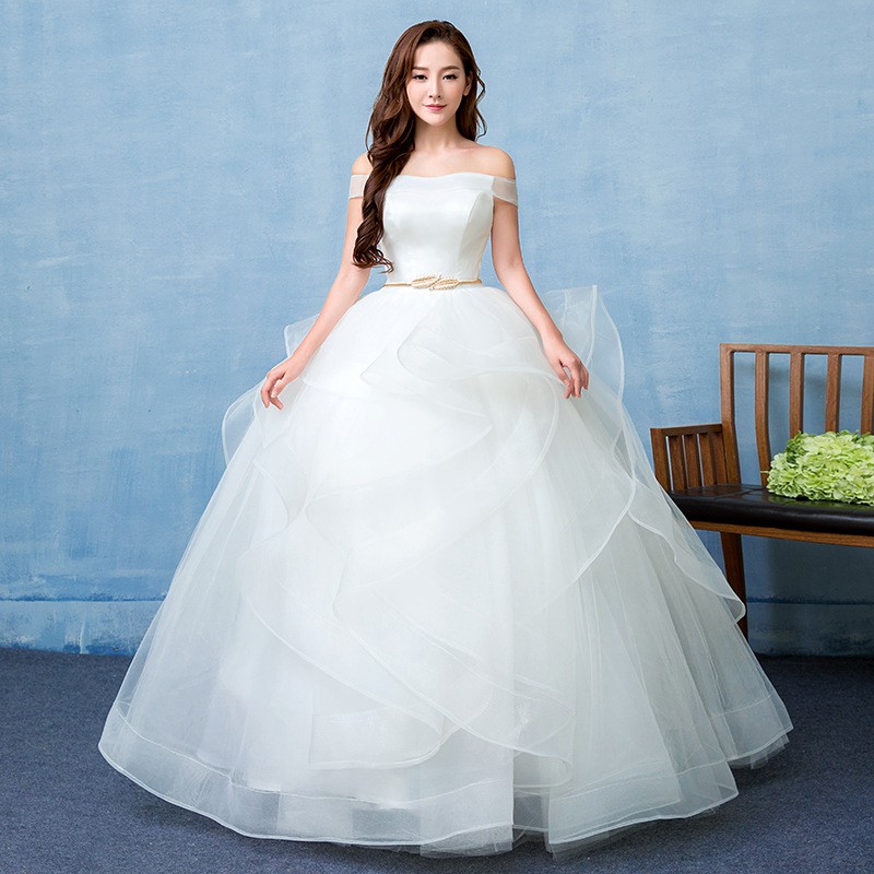 New 2018 Wedding Dress Shoulder Korean Princess Pontoon Dress