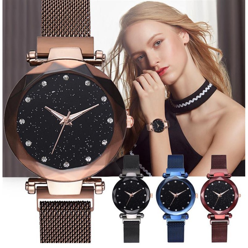 Ready Stock Jam  Tangan  Magnet  Wanita Starry Sky Diamond 