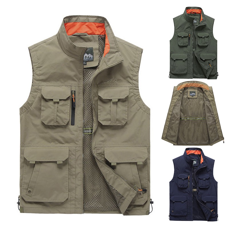 Outdoor Casual Mens Vest Multi-pockets Zipper Jackets Sleeveless Male ...