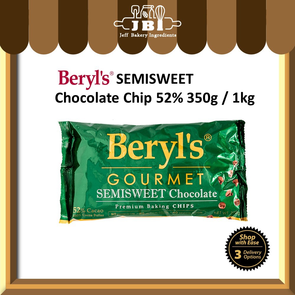 Beryl's Gourmet Semisweet Chocolate Chips 350g / 1kg 52% cocoa