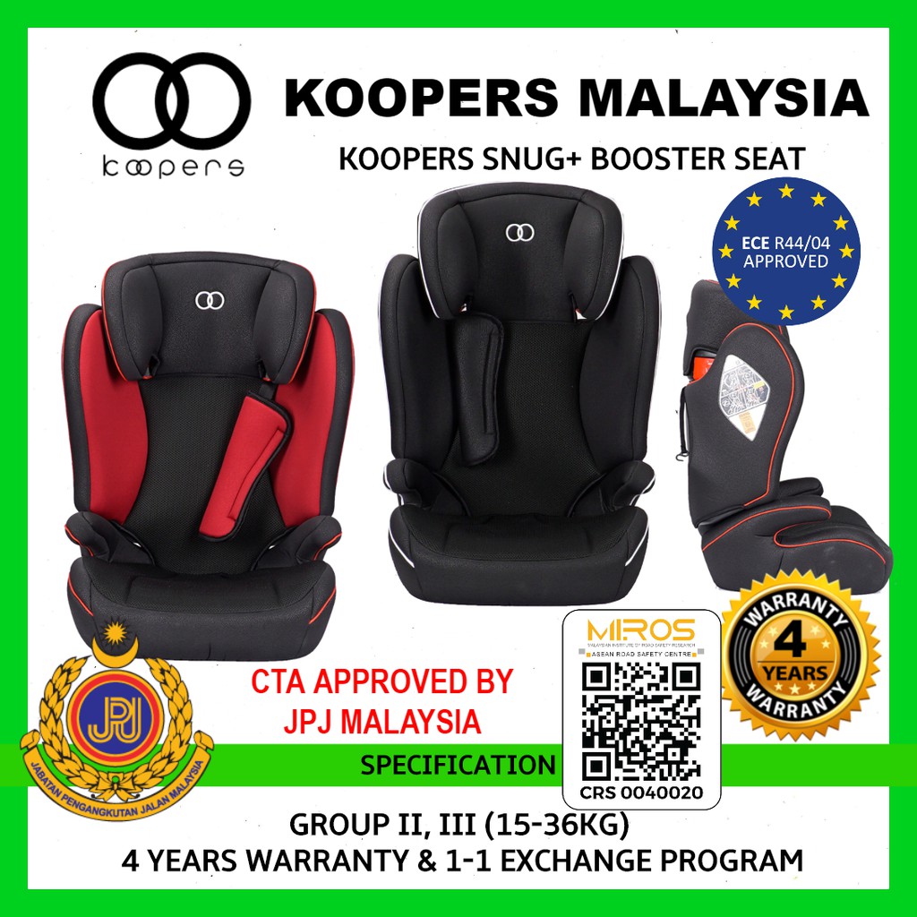 Koopers Snug+ High Back Booster Seat (1536Kg) 4 Year Warranty [1 to 1