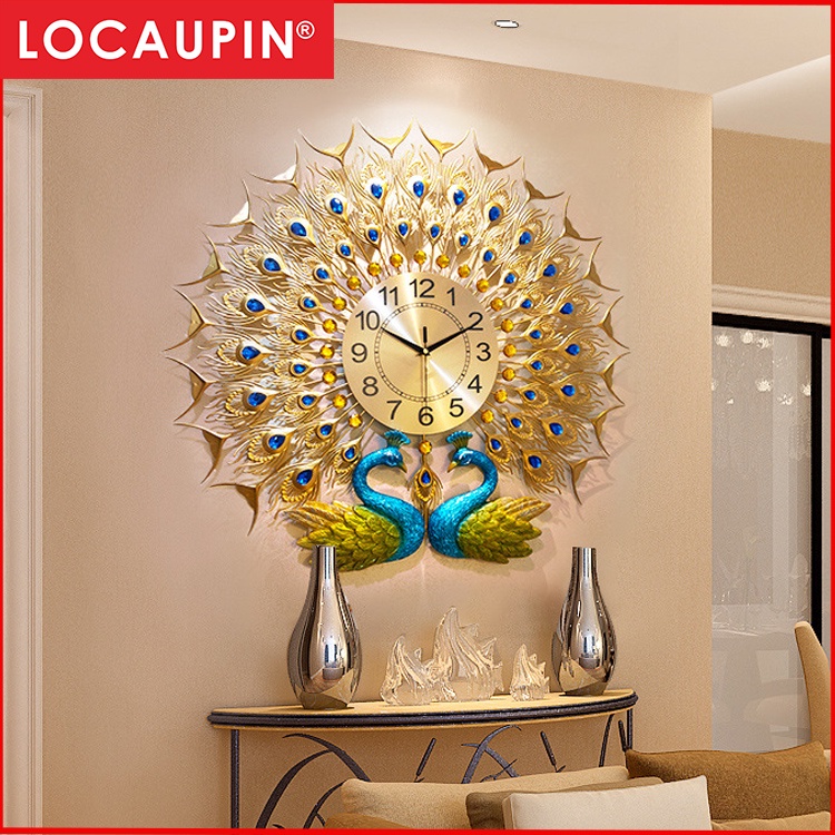 Locaupin Peacock Clocks and Watches Wall Clocks Living Room Home Clock