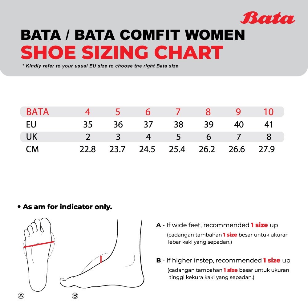 Bata shoe shop size chart