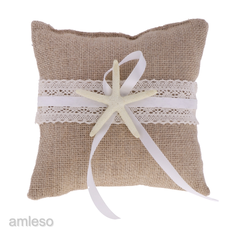 Retro Burlap Starfish Rustic Wedding Ceremony Ring Pillow Bearer