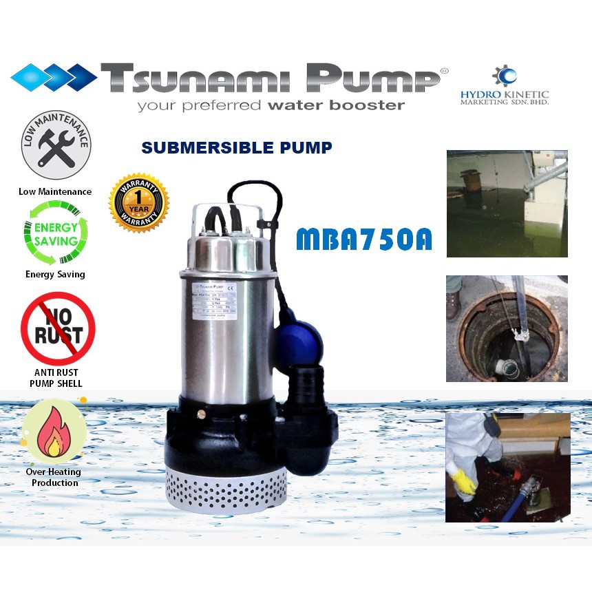 Tsunami Mba750a 1 0hp Sewage Automatic Submersible Water Pump 0 55kw 1 0hp Auto Pam Kolam Ikan