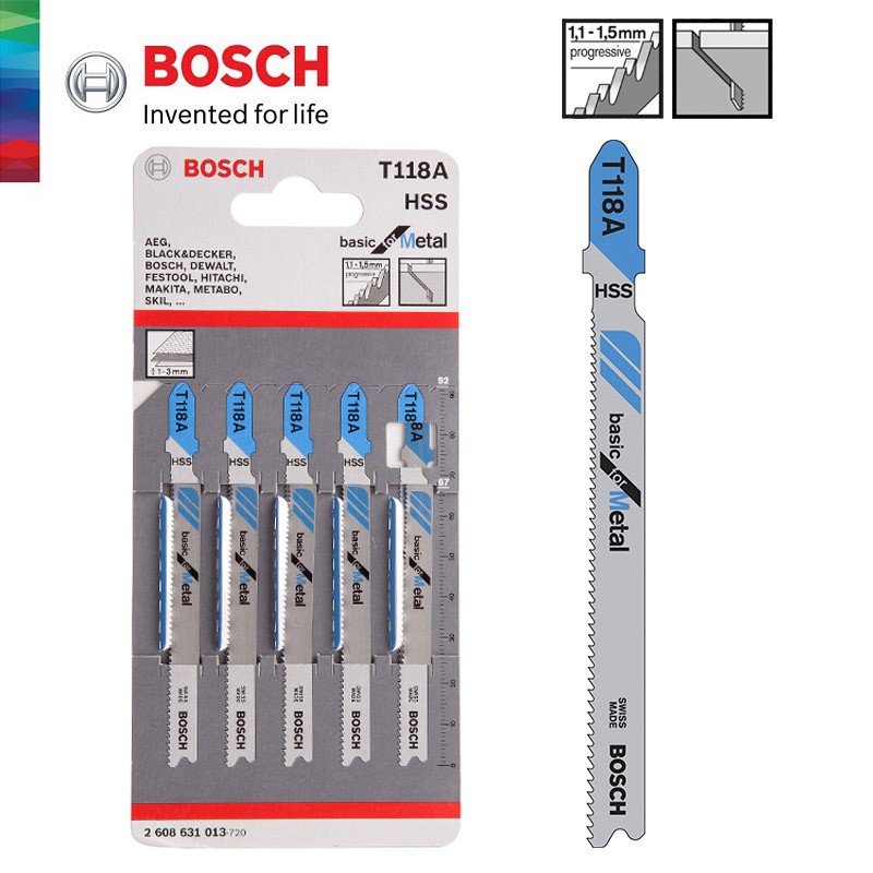 Bosch T118A Basic TShank Jigsaw Blade For Metal (5 Pcs) 2608631013