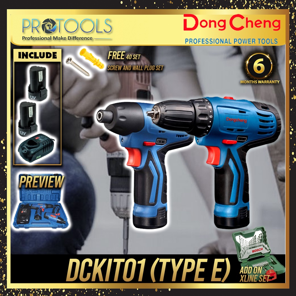 (FREE SHIPPING)Dong Cheng DCKIT01E 12V Cordless Drill+Impact Driver