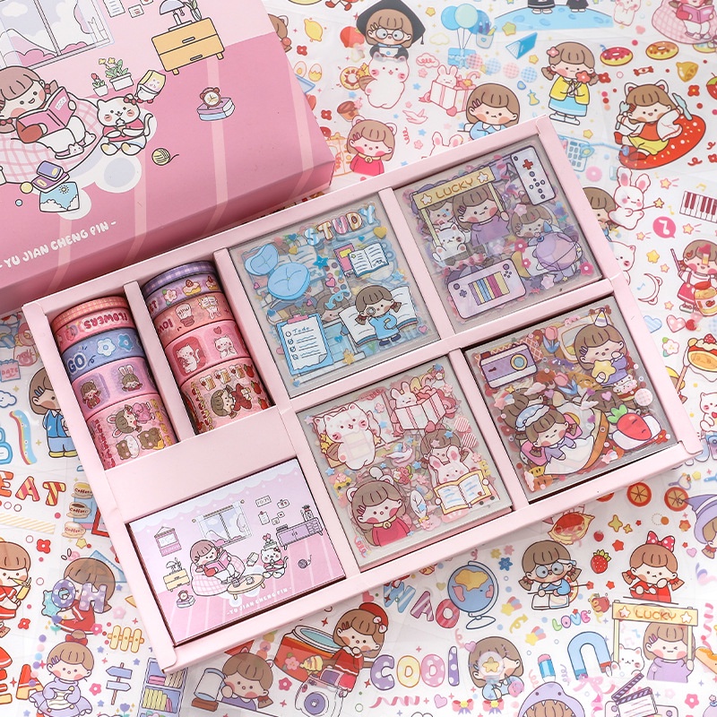 Imoda Sticker Gift Box Set Sticker Tape Gift Box Set Girl Cut Scrapbook