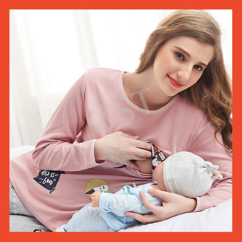 Cotton Maternity Pajama Wear Long Sleeve Cardigan Pregnant Nightwear