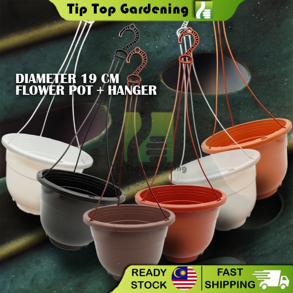 DIAMETER 19 CM PLASTIC FLOWER POT + HANGER NP190 GARDENING DECO TOOLS ...