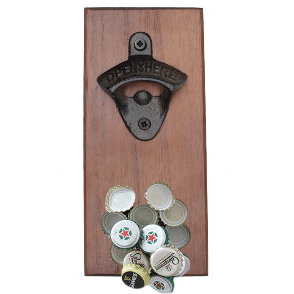 Vintage Wall Mounted Wood Bottle Openers Retro Beer Wall Bottle Opener Catcher Home & Garden