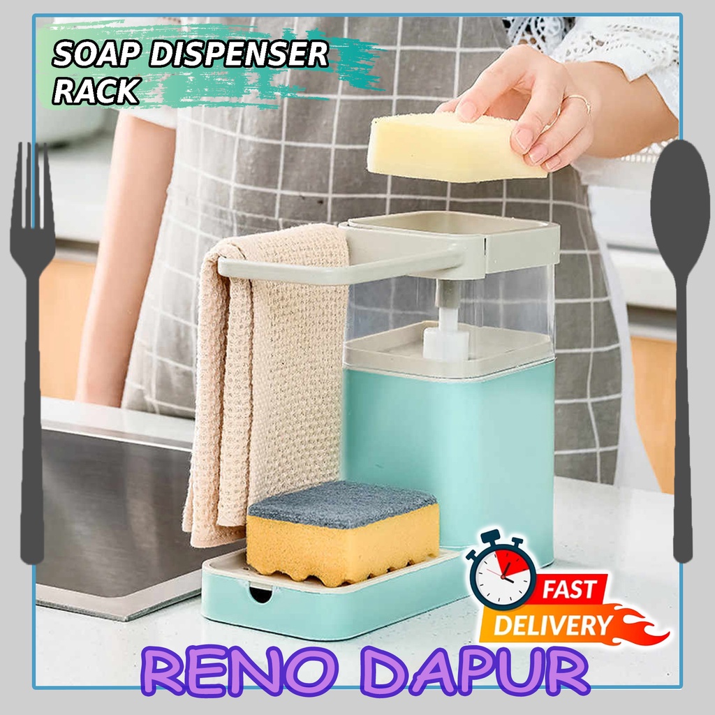 DISHWASHER DISPENSER RACK Soap Dispenser Kitchen Cleaning Rack Sponge Holder Towel Hanger Bekas Sabun Rak