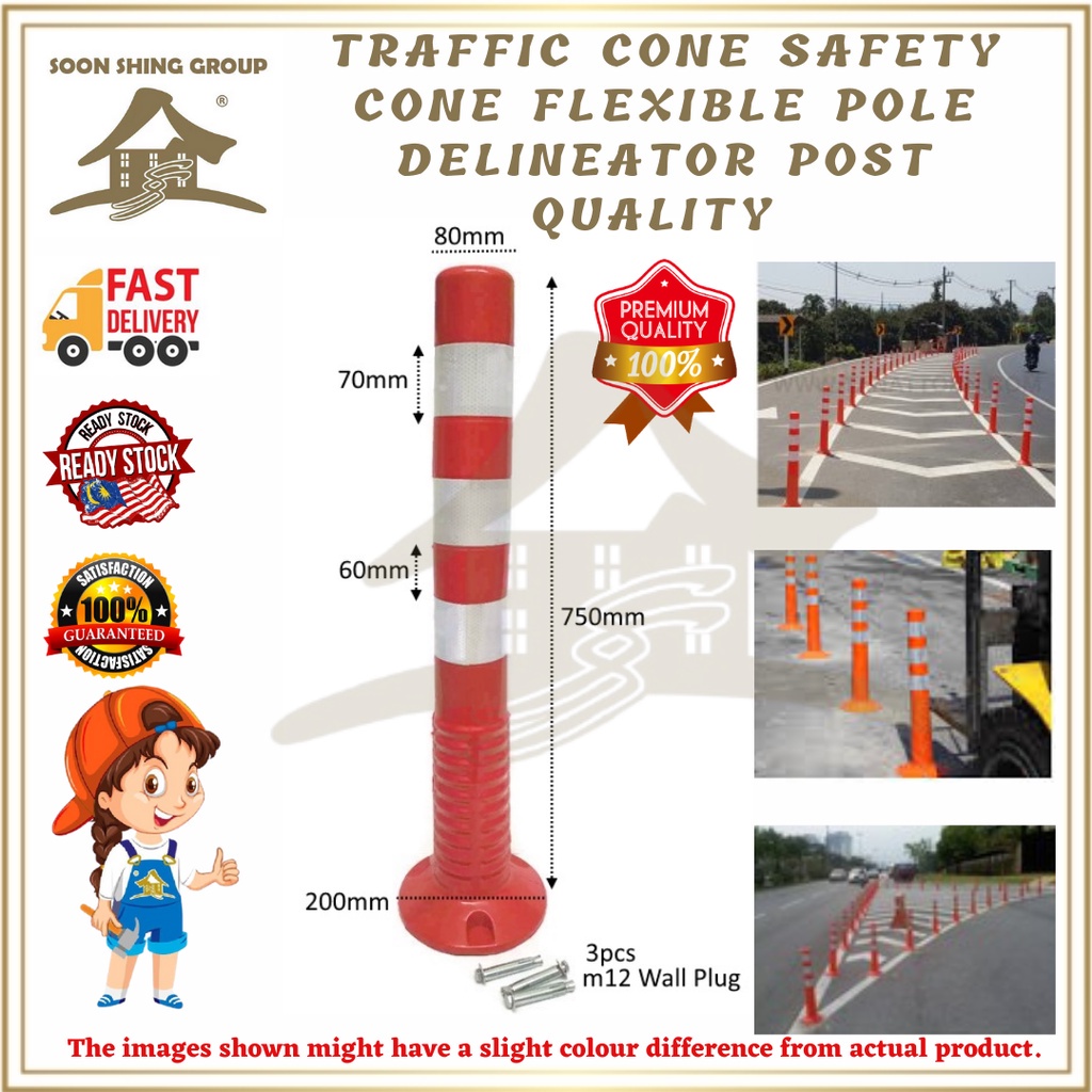 TRAFFIC CONE SAFETY CONE FLEXIBLE POLE DELINEATOR POST QUALITY / Kon