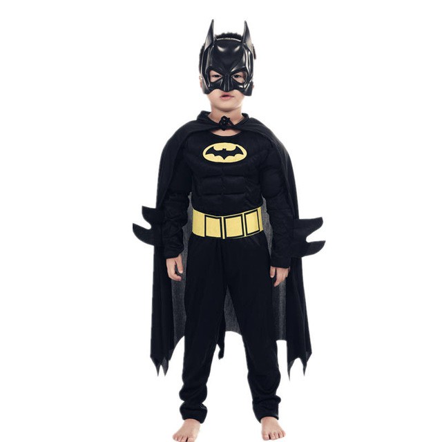 Kids Boys Muscle Batman Costumes With Mask Cloak Superhero Cosplay Costumes Shopee Malaysia