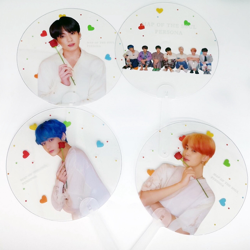 Youyouchard Portable Mini Hand Fan Kpop BTS Bangtan Boys MAP of The Soul Persona Double-Sided Identical Patterned PVC Fan Summer 1PC 