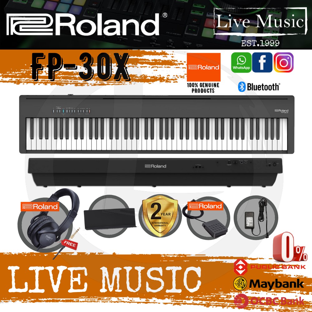 Roland Fp 30x New Model Key Digital Piano W Rh5 Headphone And Adapter Black Fp30x Rh 5 Replace For Fp 30 Fp30 Shopee Malaysia