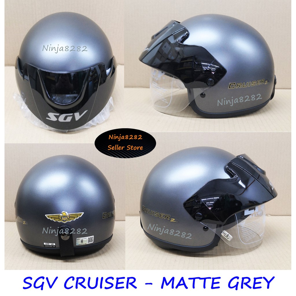 SGV Cruiser Visorex Half Cut Helmet Matte Grey / Matte Red / Matte