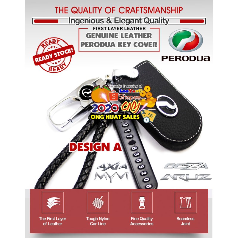 PERODUA MYVI BEZZA AXIA ARUZ Genuine Leather Key Cover Key 