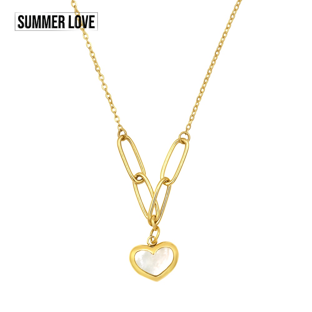 Summer Love Pearl Pendant Necklace Stainless Steel with Gold Plated with Shell