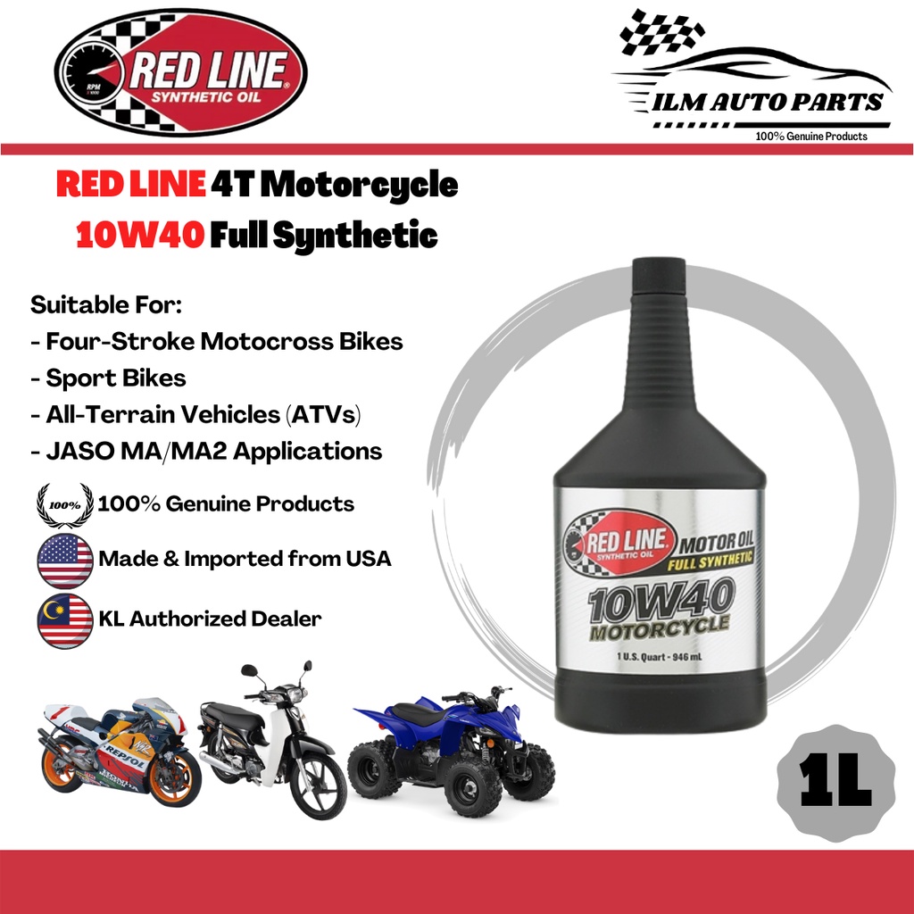 [ILM] RED LINE 4T 10W40 1L Fully Synthetic Engine Oil Motorcycle Lubricant [Minyak Hitam Enjin Motor]