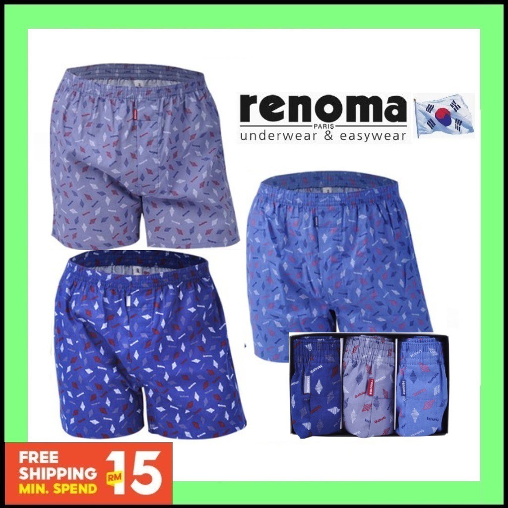 [RENOMA MEN PRINT PATTERN COTTON TRUNK 3pcs Set] RENOMA Underwear Men