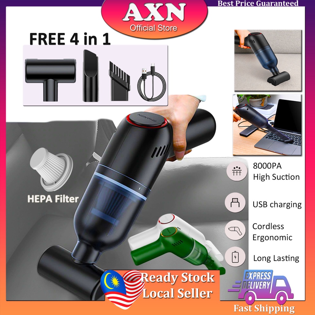 AXN Rechargeable Wireless Cordless Vacuum Cleaner Portable Handheld Car High Suction Penyeduk Kereta Wet/Dry