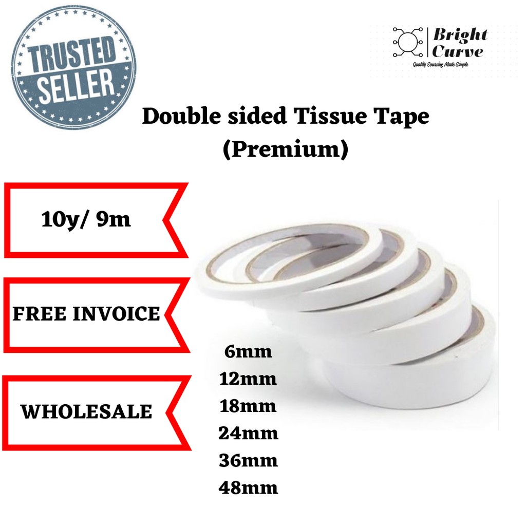 *High Quality* Double Sided Tissue Tape 6mm, 12mm, 18mm, 24mm, 36mm, 48mm x 10y/ 9m (Use To