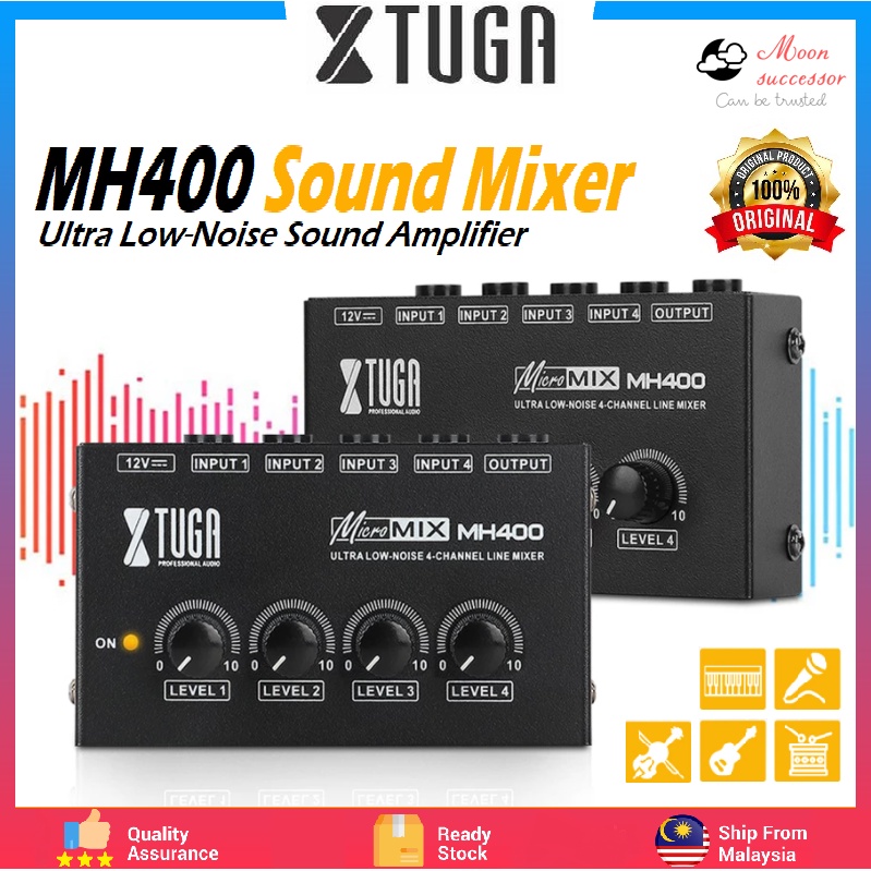 Xtuga MH400 4 Channel Sound Mixer Ultra Low Noise Audio Mixer Amplifier