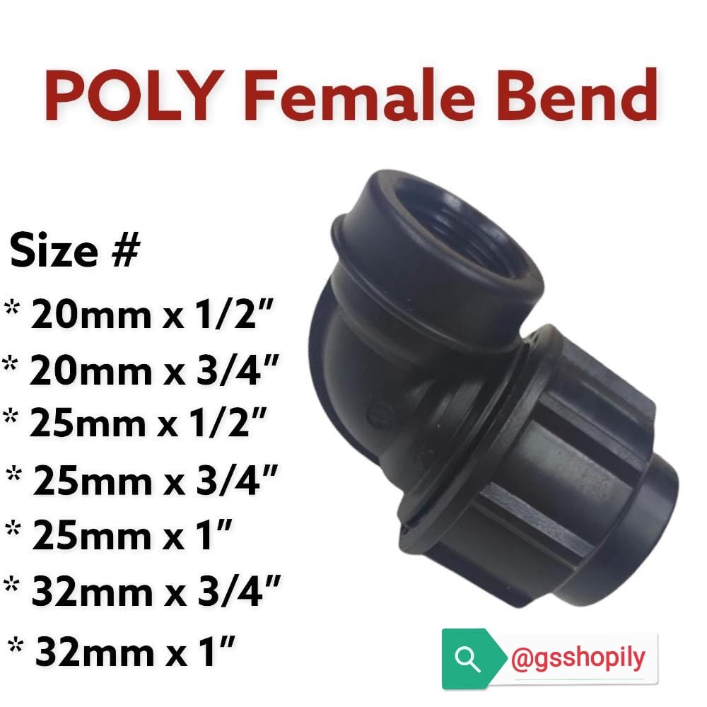 HDPE FITTINGS Poly Female Bend, PP Poly Water Connection Fitting 20mm 25mm 32mm x 1/2" 3/4" 1"