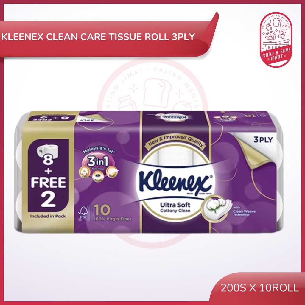 Kleenex Clean Care Ultra Soft Regular Toilet Roll Tissue 3 ply 200s x