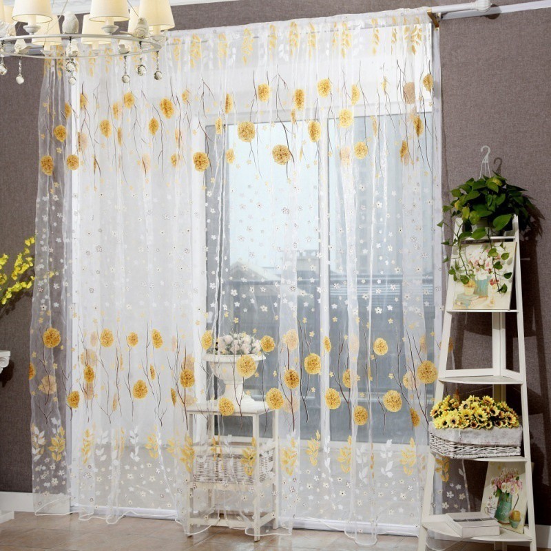 Window Curtain Flower Divider Tulle Voile Drape Panel Sheer Scarf