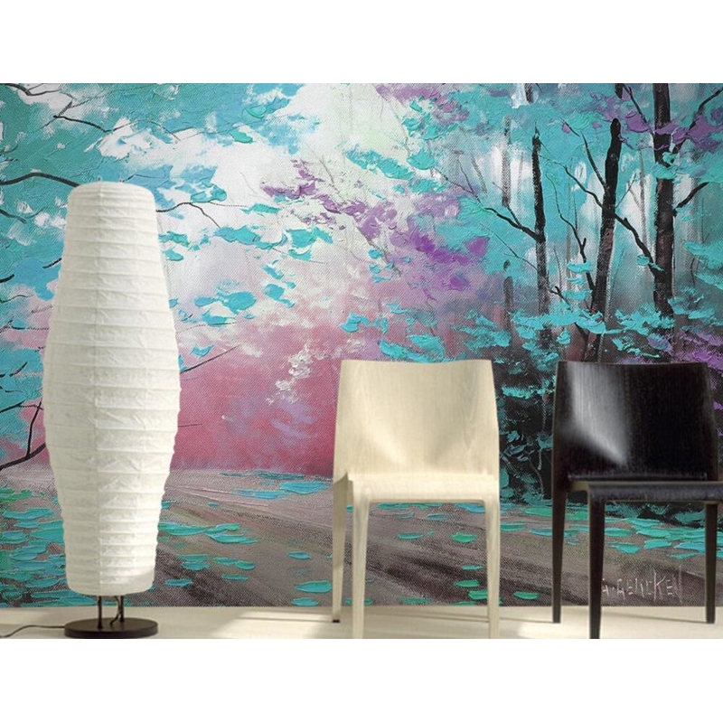 Aesthetic colors trees oil paintings 3d wallpaper,living room bedroom mural  | Shopee Malaysia