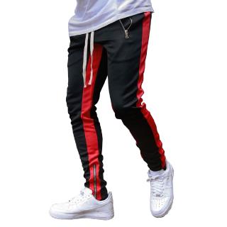 2019 drawstring striped zipper decorated slim pants