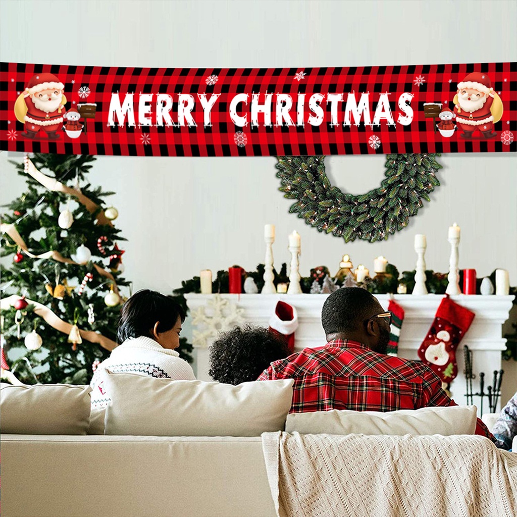 Pull The Flag Decorate Backdrops 2022 Merry Christmas Banner Banners Home Door Hanging 300*50Cm Greetings Party Supplies Xmas Ornaments Red Black Lattice Cloth | Shopee Malaysia