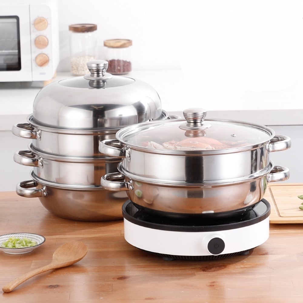 Steamer Pot Stainless Steel 3 Tier Thick Heating Pot Soup Steam Pot ...