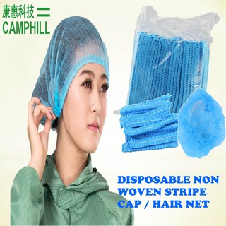 [100pcs] Non Woven Stripe Cap Hair Net Double Elastic Thick Head Cover  Disposable Topi Pakai Buang一次性条帽 100pcs/Pack | Shopee Malaysia