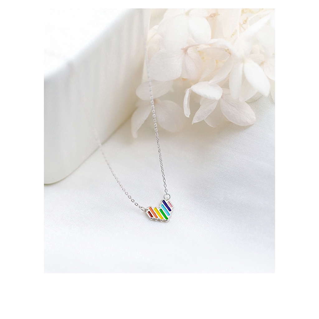 Collar de corazón arcoíris de plata S925 con cadena de clavícula sencilla coreana_voghion.com
