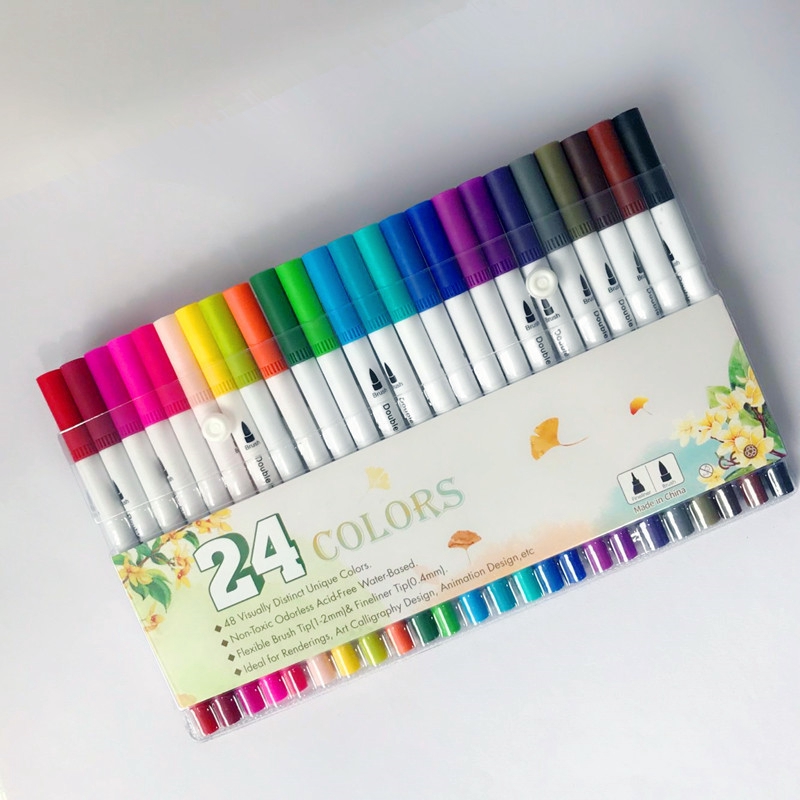 24/36/48/60/100Colors Water Based Art Marker Pen Dual Head Line Drawing |  Shopee Malaysia