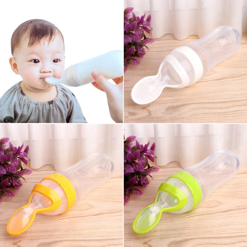 Infant Baby Kid Silicone Feeding With Spoon Feeder Food Rice
