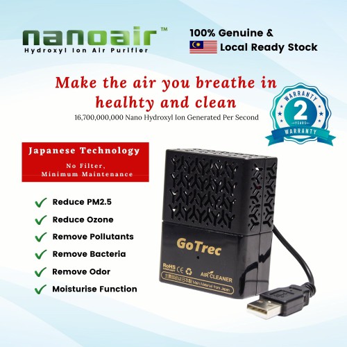 Hot Deal (2 Years Local Warranty) Ready Stock GoTrec Nanoair Hydroxyl Ion Car Air Purifier Japan Technology, No Filter,