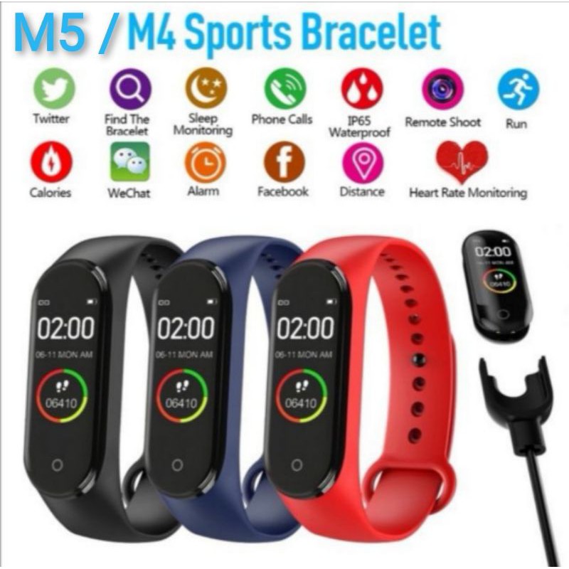 M6 M5 Jam Pintar Smart Watch Bluetooth Sports Wristband Heart Rate/Blood Pressure Monitor Fitness Tracker Waterproof