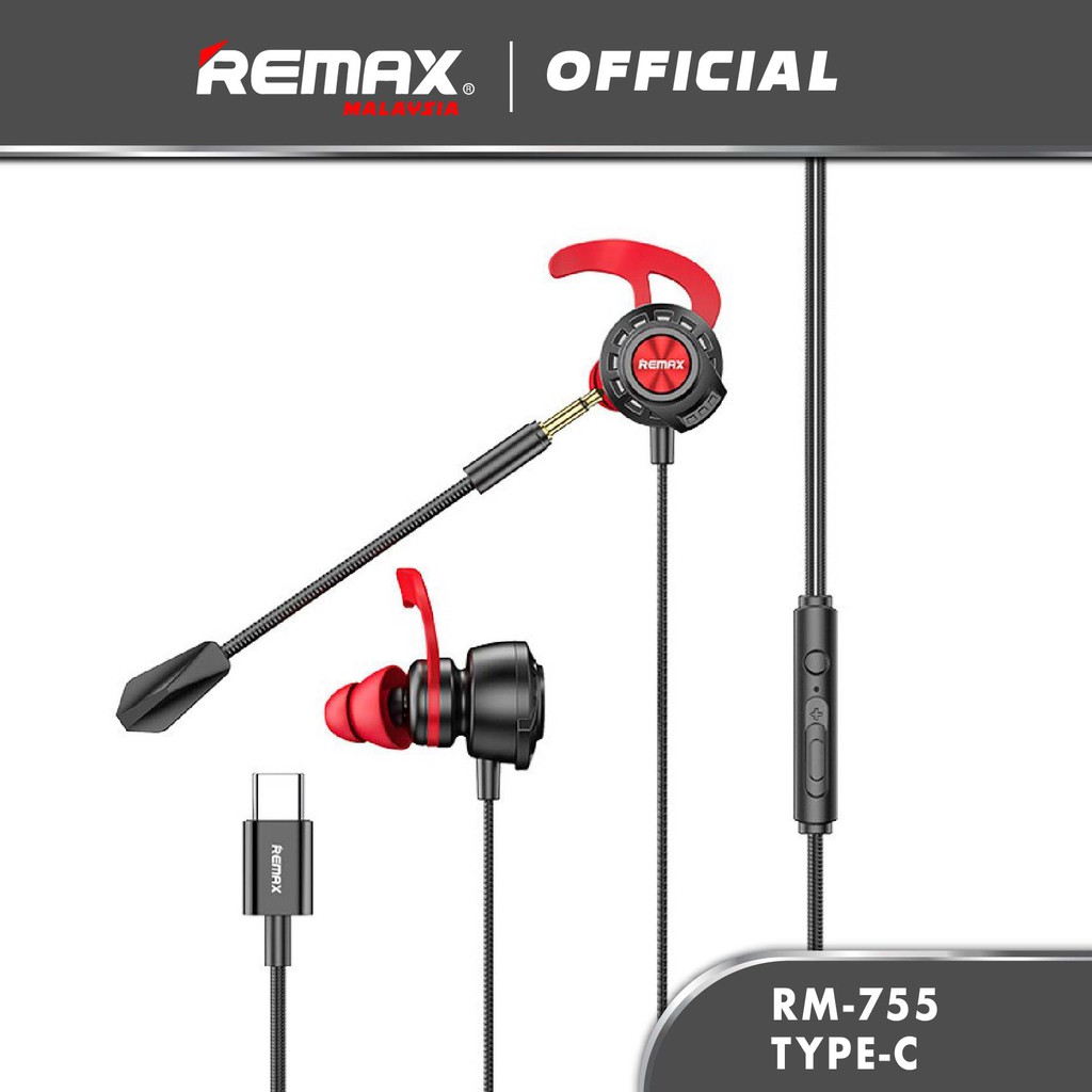 Remax RM-755 Type-C Gaming In-Ear Stereo Headphone Bass Booster 3D Surround Sound Earphone