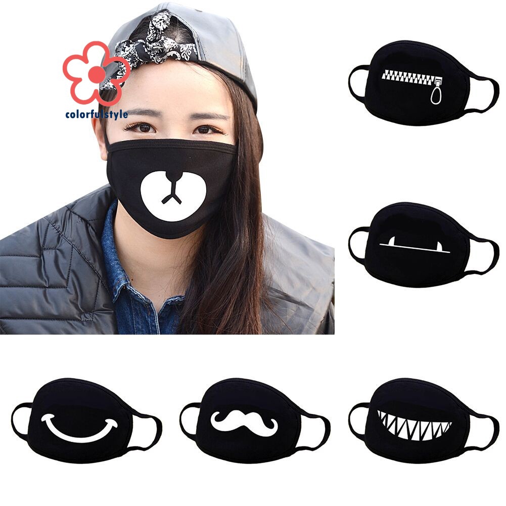 Korean Fashion Unisex Cartoon Teeth Mouth Black Cotton Half Face