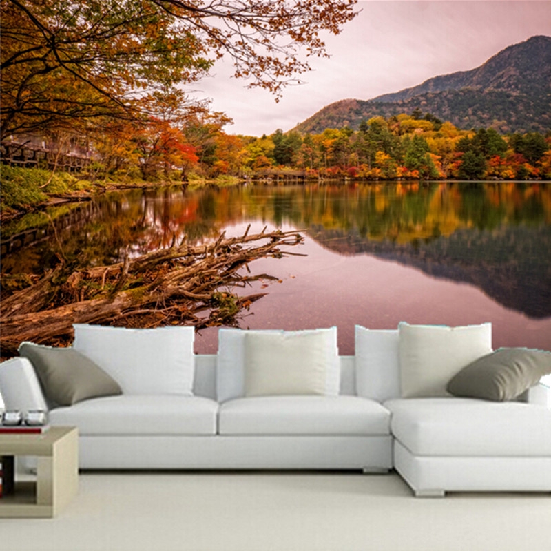 Parks Pond Autumn Trees 3d Nature Wallpaper Living Room Tv Wall Bedroom Mural