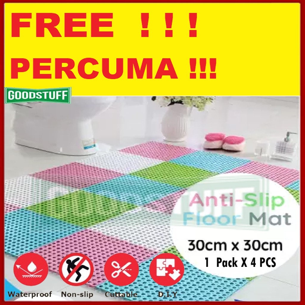 READY STOCK 1PACK X 4 PCS ANTI-SLIP SPLICING FLOOR MAT KITCHEN DOOR FLOOR BATHROOM TOILET MAT BATH RUG