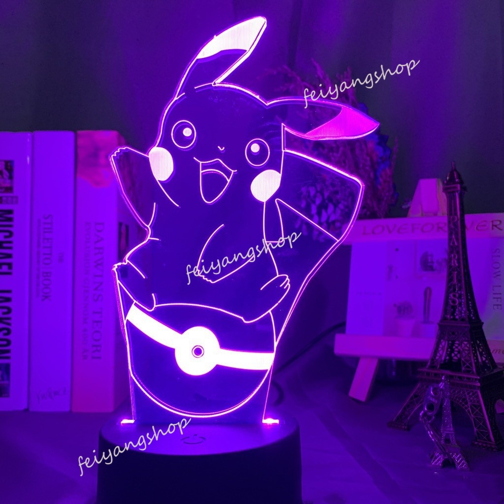 Lamp Pokemon GO Lucario Acrylic  Touch Base 3D LED Night Light 7 Color Xams Gift 