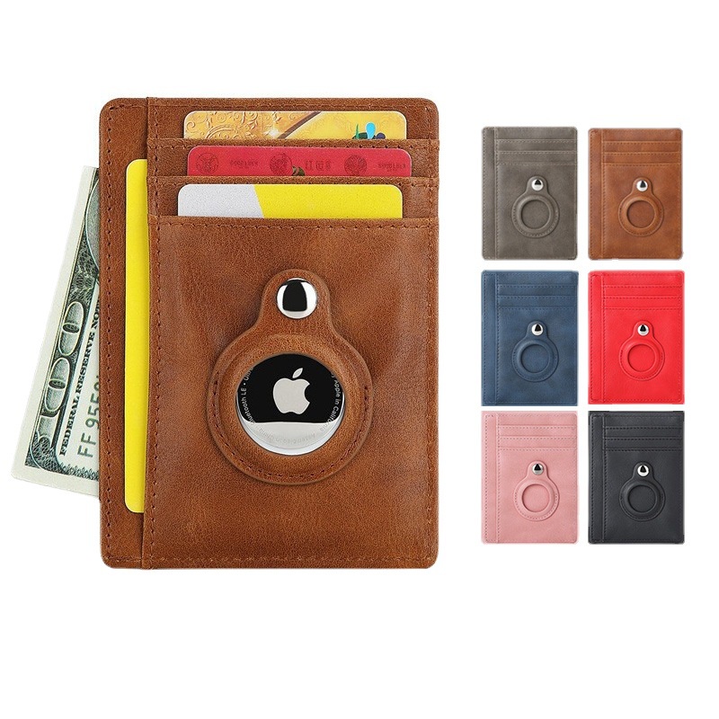 Airtag Multi-Card Slot Apple Tracker Anti-Lost Protective Case Card Case Anti-Theft Brush Crazy Horse PU Leather RFID