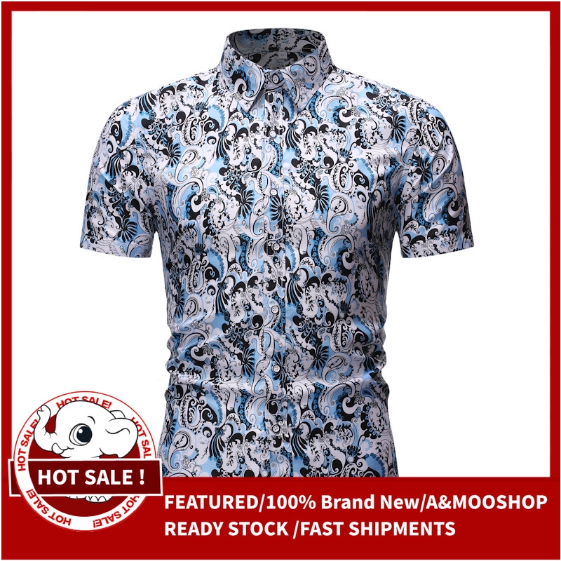Shirts kemeja baju  batik Men Floral Print Shirt Short 